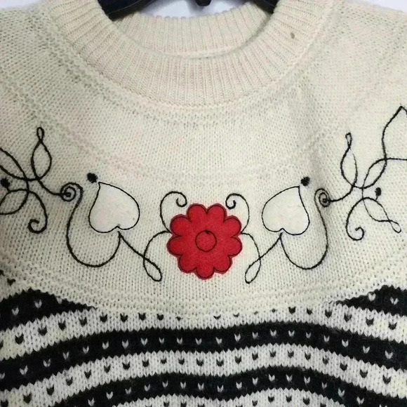 Sisley Relaxed Elegance Sweater Womens Medium Pullover Floral Stripe Virgin Wool - Picture 5 of 7